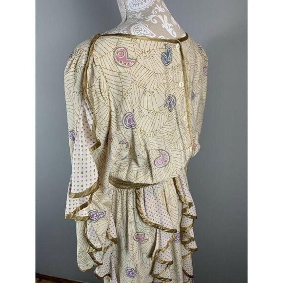 80s JEANNE MARC Gold Faerie Festival Ruffled Fantasy Princess Dress Fairycore - Picture 7 of 10